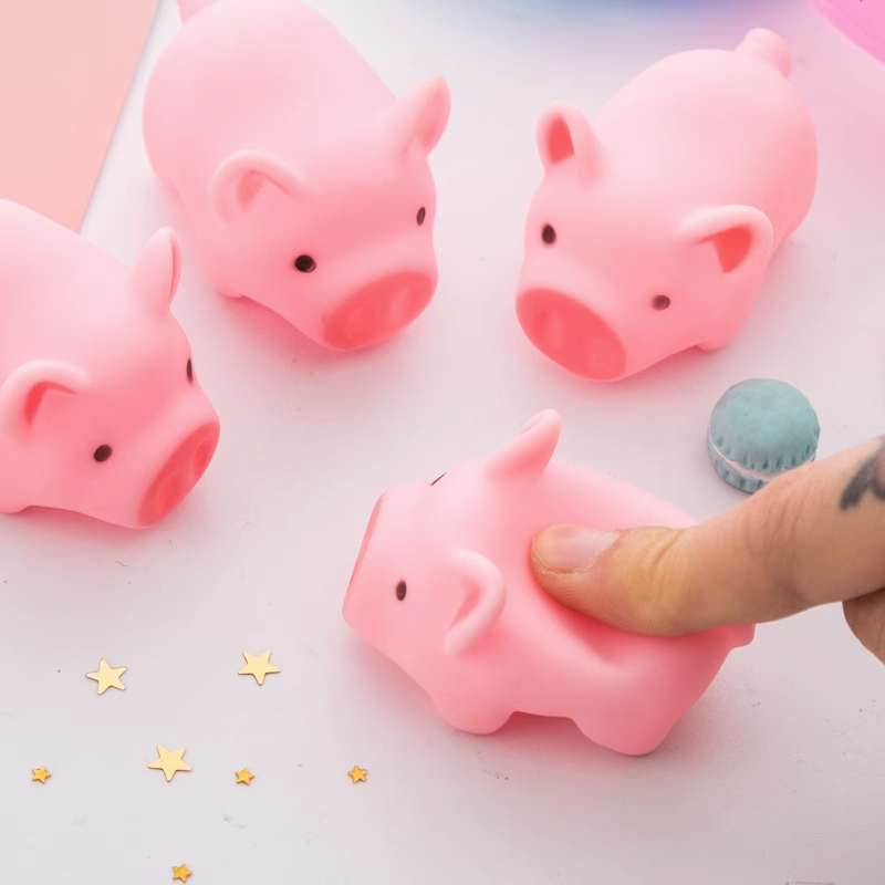 Heo con màu hồng dễ thương kêu chíp chíp, đồ chơi xả stress, decor bàn học