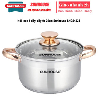 Nồi inox 5 đáy cỡ lớn, đáy từ 24cm sunhouse shg24224
