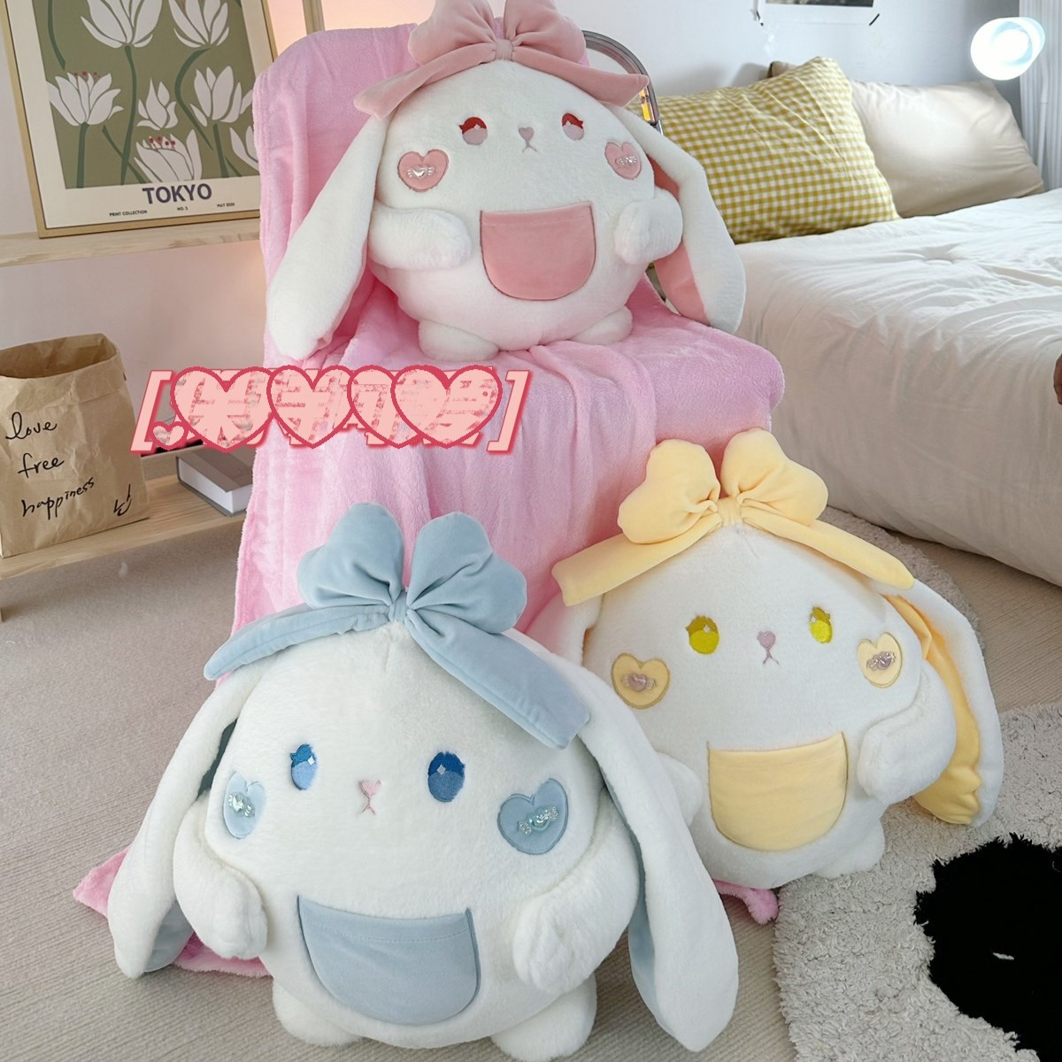 Order | Thú bông hình thỏ loli đáng yêu, bộ chăn gối văn phòng, gấu bông đút tay tiện lợi ấm áp