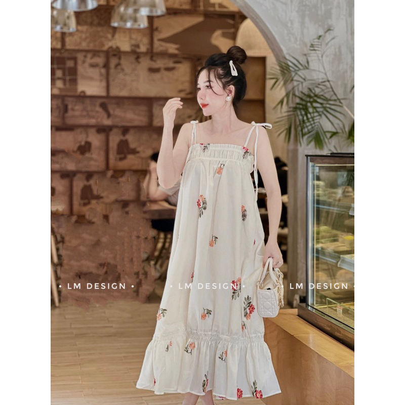 Váy 2 dây maxi hoa thêu tiểu thư sang chảnh / maybecloset