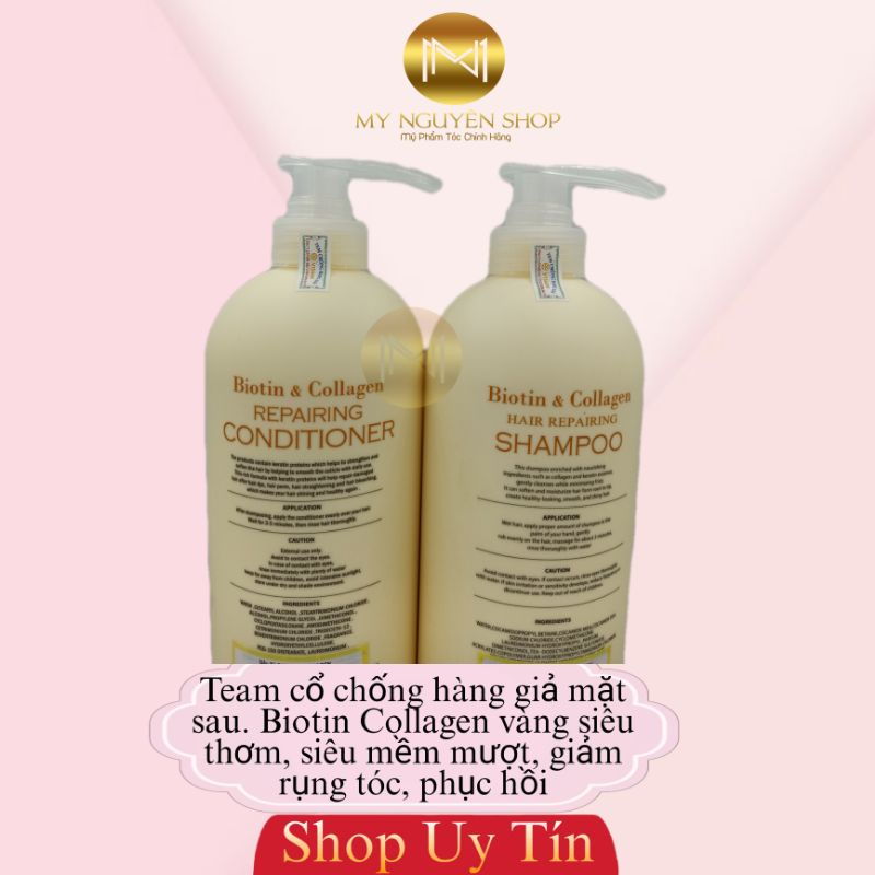 Cặp Dầu Gội Xả Biotin Collagen Visi vàng Giảm Rụng Tóc, Phục Hồi Tóc Khô Xơ, Hư Tổn, chẻ ngọn