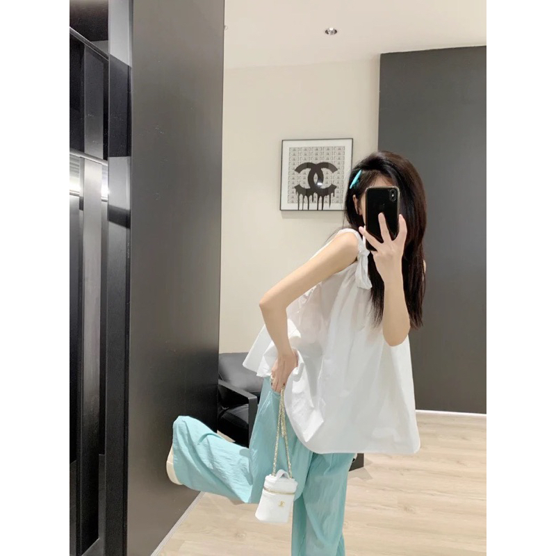 Áo cổ yếm buộc dây nơ hot 2023 mẫu mới dáng babydoll siêu xinh ảnh thật cuối - hàng có sẵn