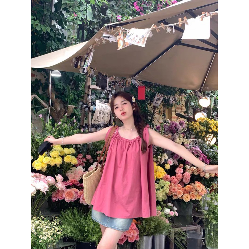 Áo cổ yếm buộc dây nơ hot 2023 mẫu mới dáng babydoll siêu xinh ảnh thật cuối - hàng có sẵn