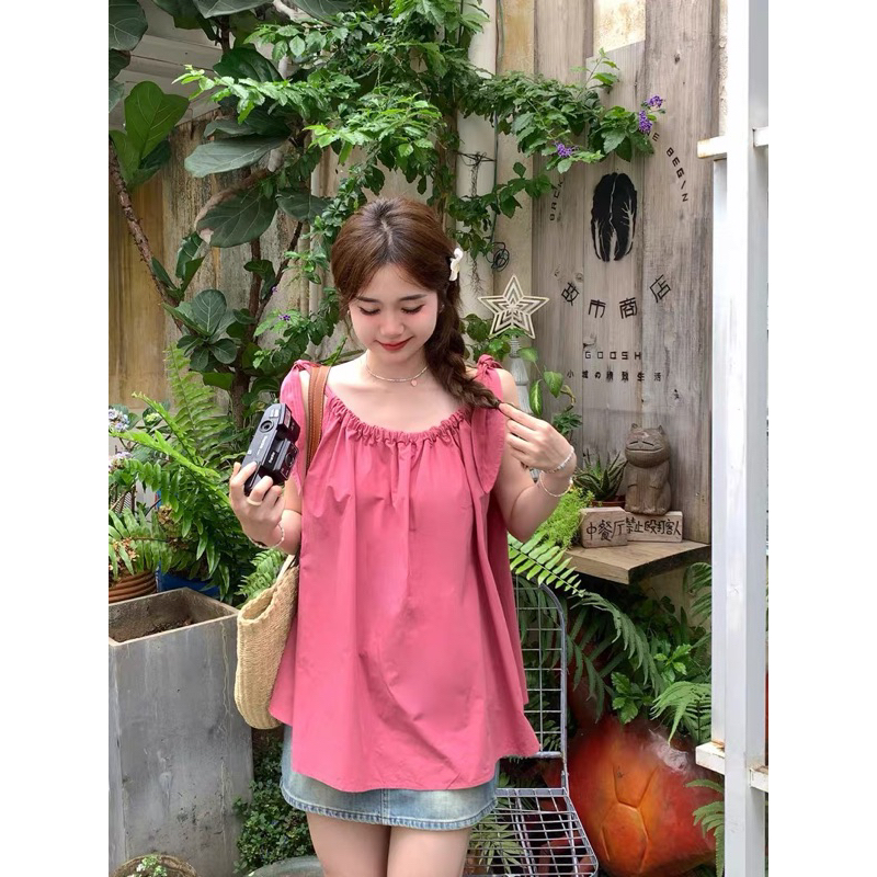 Áo cổ yếm buộc dây nơ hot 2023 mẫu mới dáng babydoll siêu xinh ảnh thật cuối - hàng có sẵn