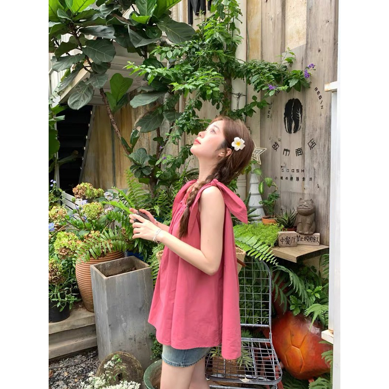 Áo cổ yếm buộc dây nơ hot 2023 mẫu mới dáng babydoll siêu xinh ảnh thật cuối - hàng có sẵn