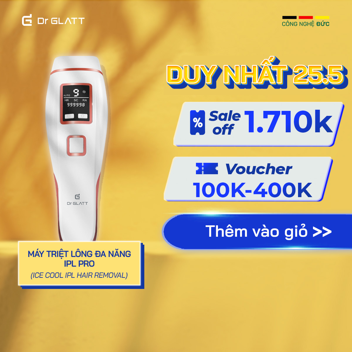 Máy triệt lông mini đa năng triệt lông vĩnh viễn trị mụn trẻ hoá da DR GLATT IPL PRO