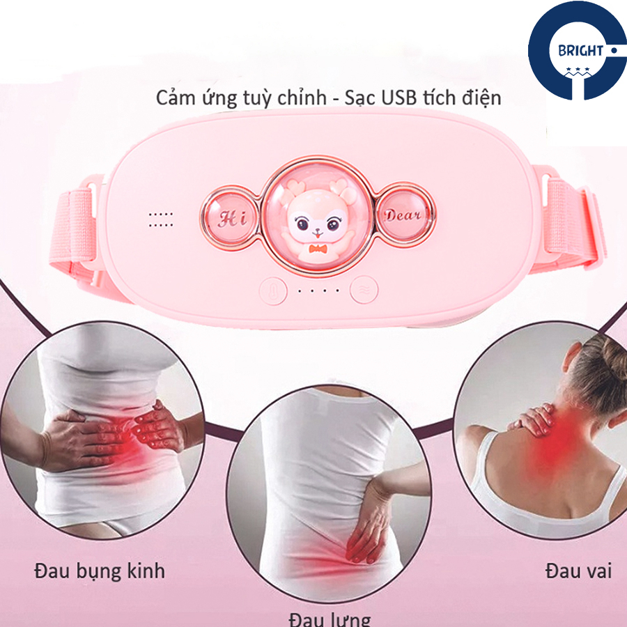 Đai Massage BRIGHT giảm đau bụng kinh, thổi bay mỡ bụng, tùy chỉnh cấp độ rung và nhiệt độ,thiết kế socute có kèm remote