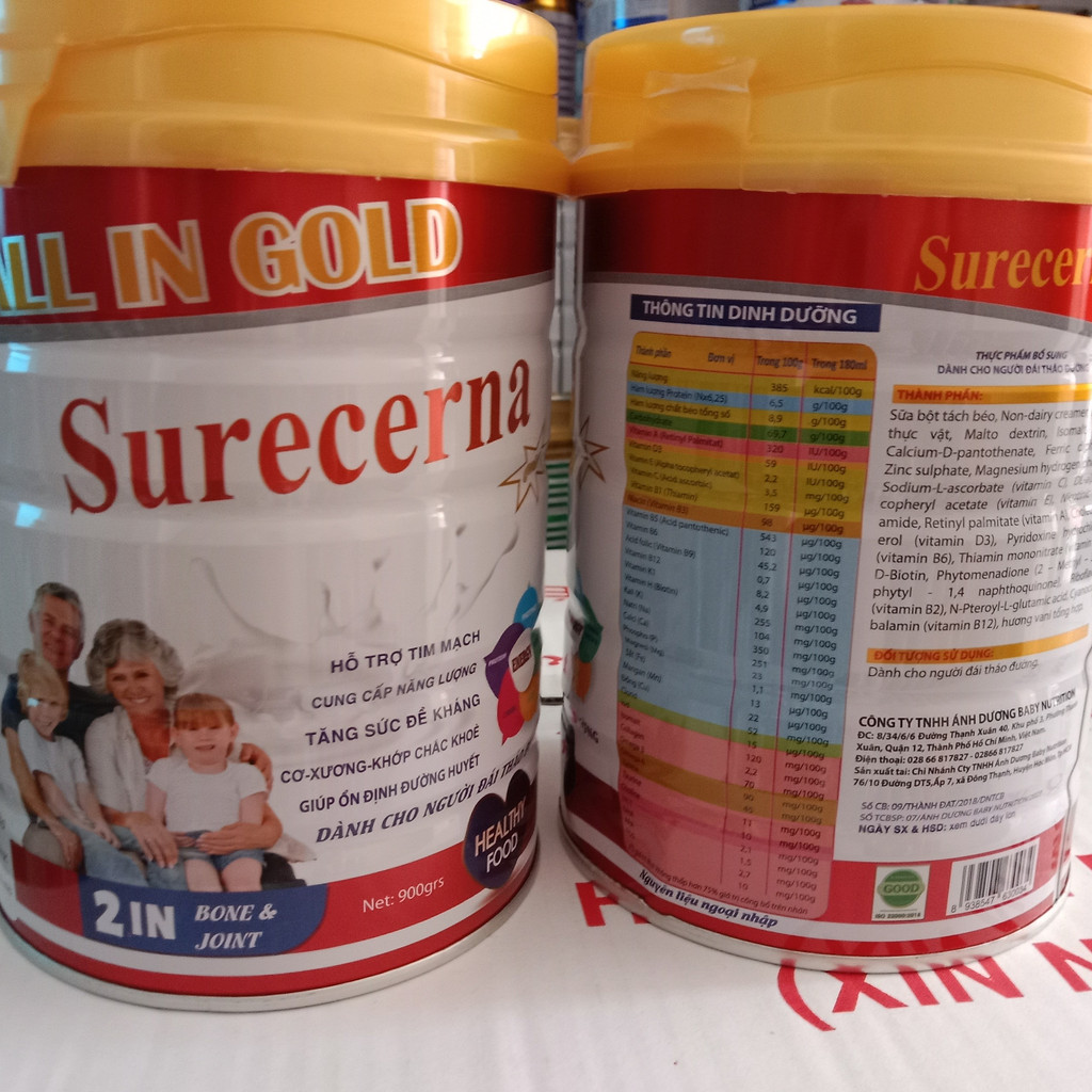 Sữa bột tiểu đường All In Gold Surecerna 900g cung cấp năng lượng, ổn định đường huyết, tốt cho tim mạch, xương khớp