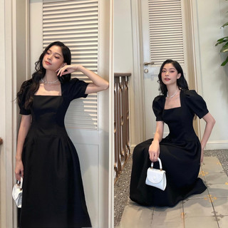 Đầm cổ vuông tay nhíp phồng