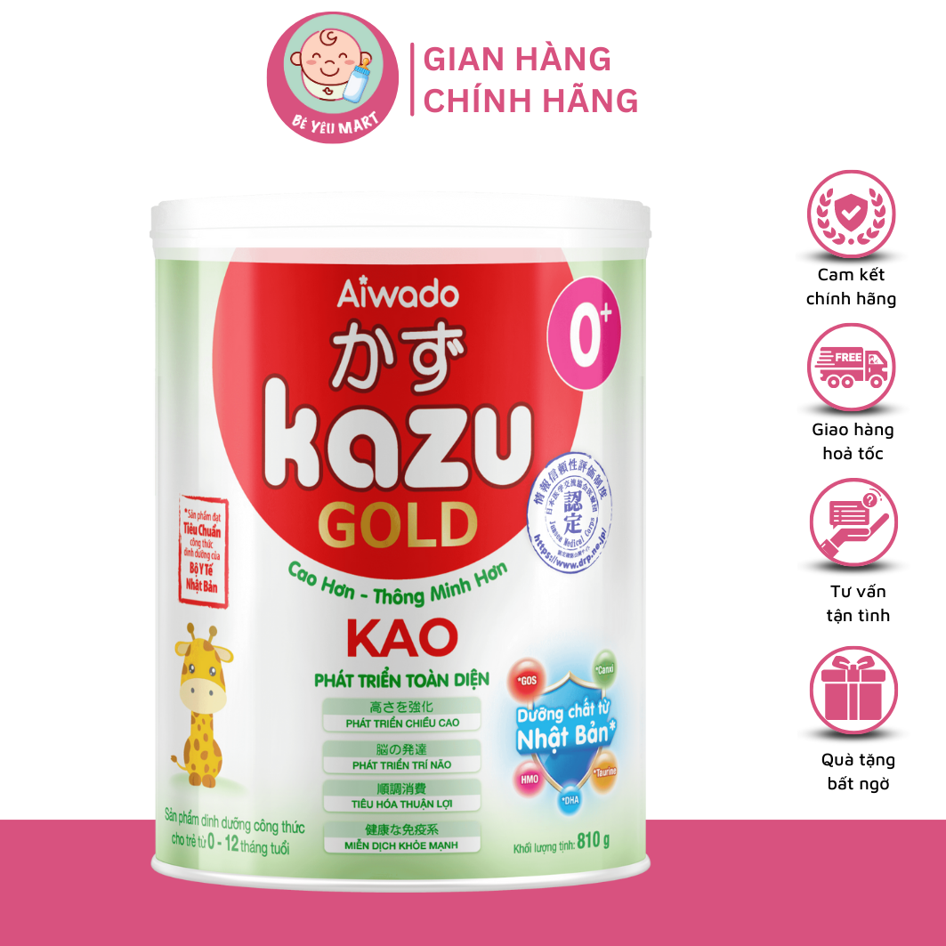 Sữa Bột Kazu Kao Gold Số 0 1 2 Cao Lớn Thông Minh & Phát Triển Toàn Diện (810g)