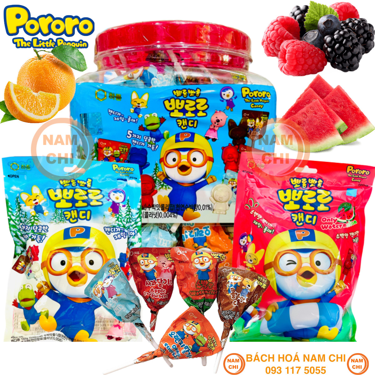 Kẹo Mút Pororo The Little Penguin Các Vị Cola Dưa Hấu Sữa Berry Cho Bé Ăn Vặt Ngon Cực