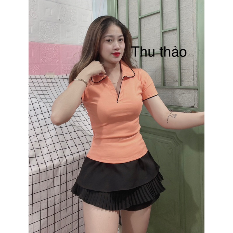 Áo thun tay ngắn cổ trụ viền dưới 52kg  A787