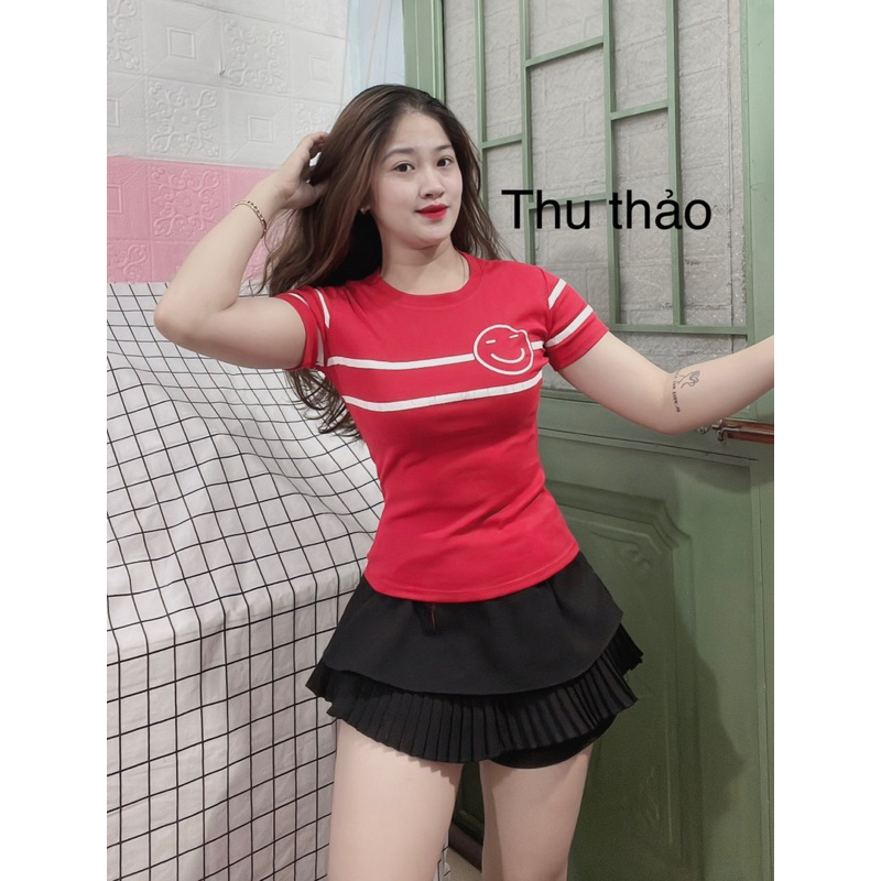 Áo thun tay ngắn cổ tròn in hình mặt cười dưới 52kg