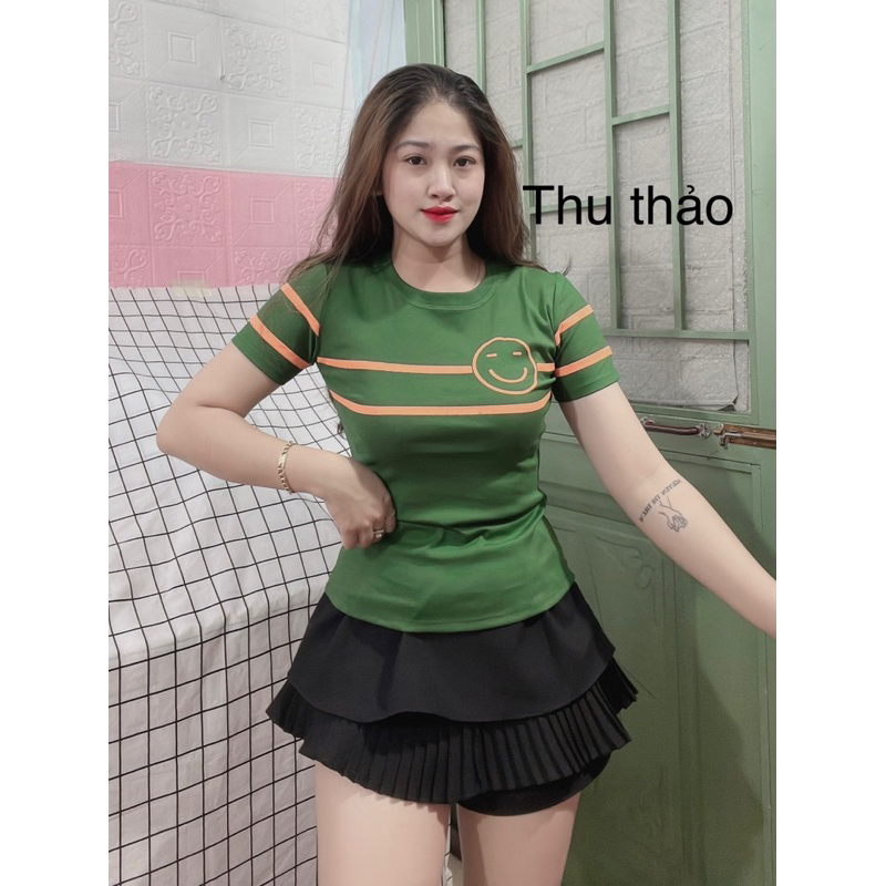 Áo thun tay ngắn cổ tròn in hình mặt cười dưới 52kg
