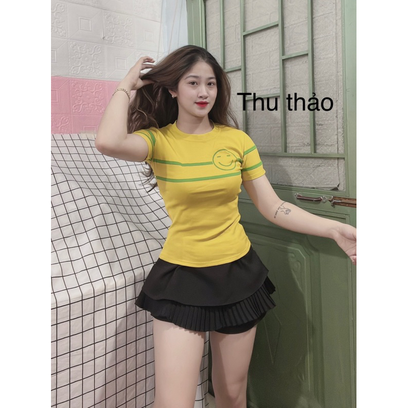 Áo thun tay ngắn cổ tròn in hình mặt cười dưới 52kg