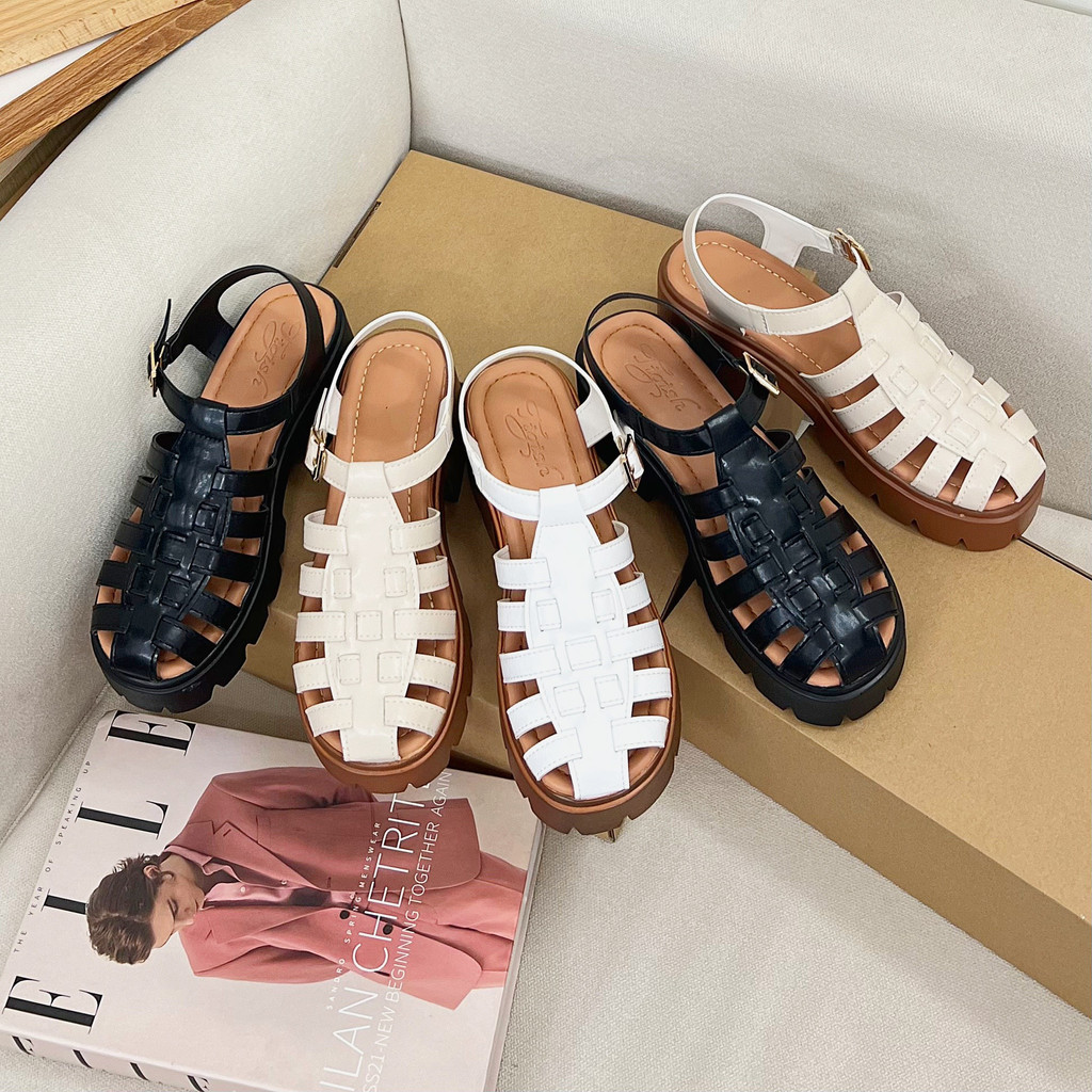 Xăng-Đan Rọ Đế Bánh Mì Có Quai Hậu Dáng Cao 6cm Da Mềm Đi Êm Chân Mã Nem Tigish 010523 | Bảo Hành 6 Tháng