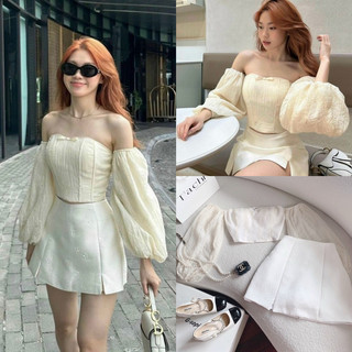Set áo crop rớt tay phồng + chân váy