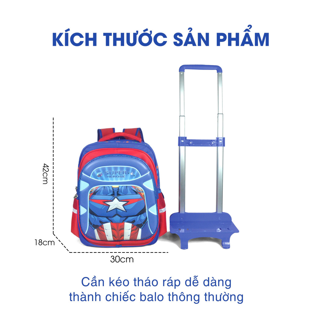 Balo Cần Kéo Học Sinh Tiểu Học HINTAS - Đựng Được Sách Anh Văn Khổ Cao A4 -  Dành Cho Bé Trai Và Bé Gái BLCK 302