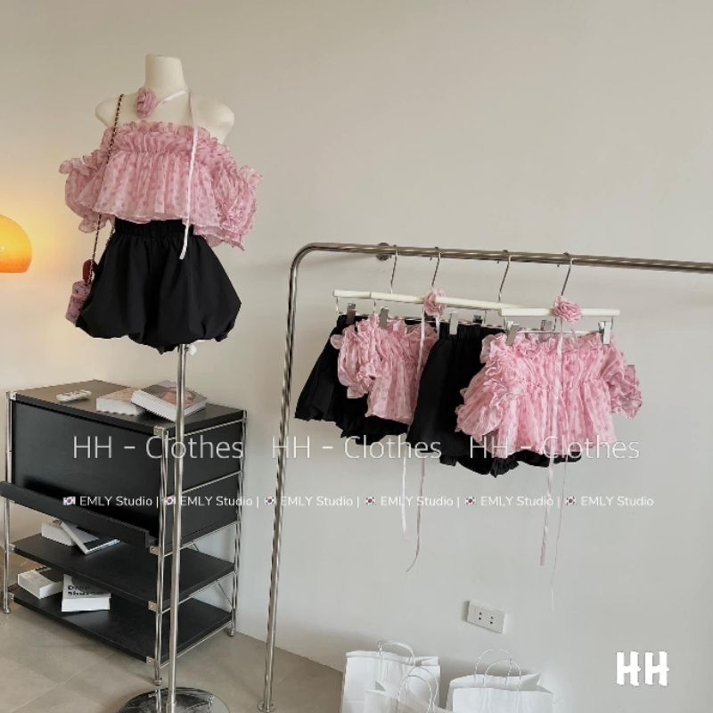 Set Áo Hoa Trễ Vai mix Quần Bom