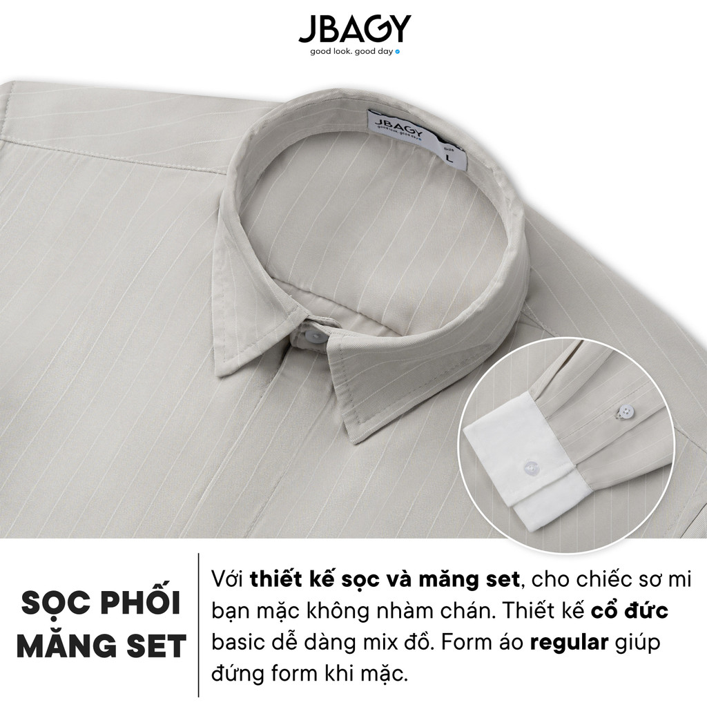 Áo sơ mi nam dài tay dáng rộng kẻ sọc mảnh vải phối măng set cổ tay thương hiệu JBAGY - JS0706