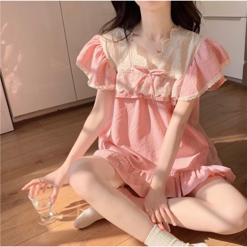 Đồ Ngủ Style Hàn Quốc_ Đồ Bộ Nữ Mặc Nhà Tiểu Thư Phối Viền Công Chúa Ulzzan