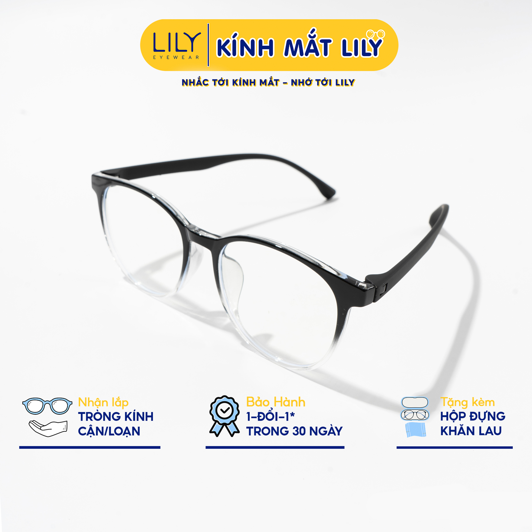 Kính mắt tròn nam nữ LILYEYEWEAR gọng nhựa bền phù hợp với nhiều khuôn mặt kiểu dáng thời trang 8064