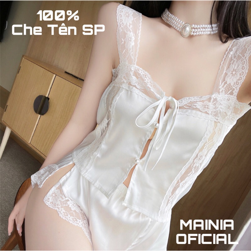 [ HÀNG ĐẸP, LOẠI 1 ] Đồ Ngủ, Đồ Bộ, Set Áo 2 Dây Nút Ngọc Quần Đùi Lụa Satin Xẻ Đùi Siêu Cưng Mainia Shop