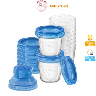 Cốc trữ sữa Philips Avent Ly trữ sữa Avent 10 Cốc + 2 Cổ Nối 180ml - Tách Lẻ Hộp - 1 Đổi 1 Nếu Lỗi NSX