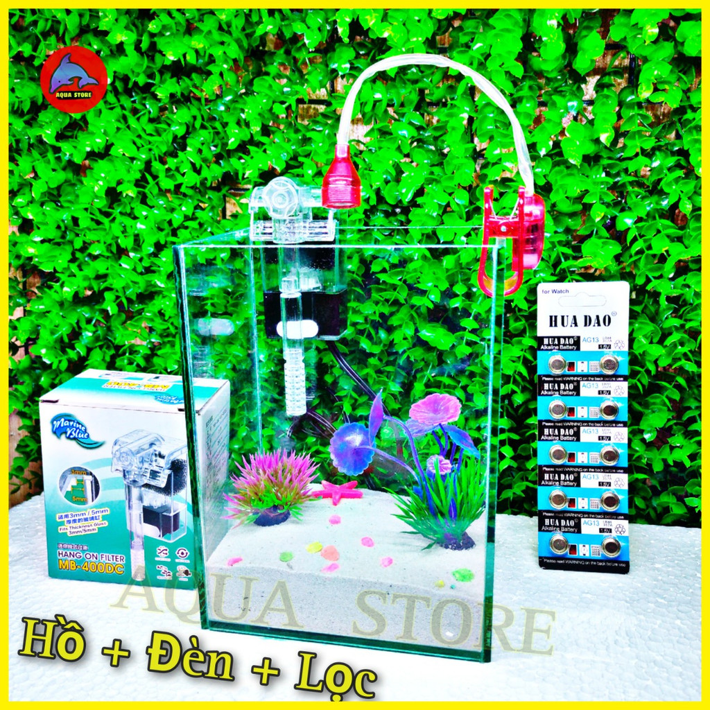 Bể cá mini - Trọn bộ Hồ cao 20 + Lọc+ Đèn tặng phụ kiện như hình
