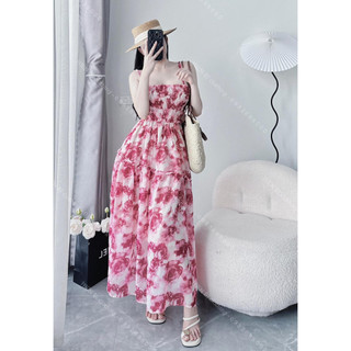 Váy hai dây loang hồng