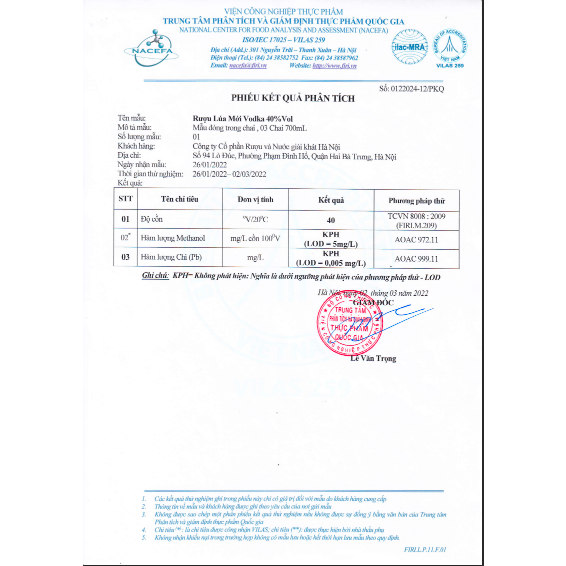 Rượu Lúa Mới HALICO nồng độ 40% chai 700ml không kèm hộp