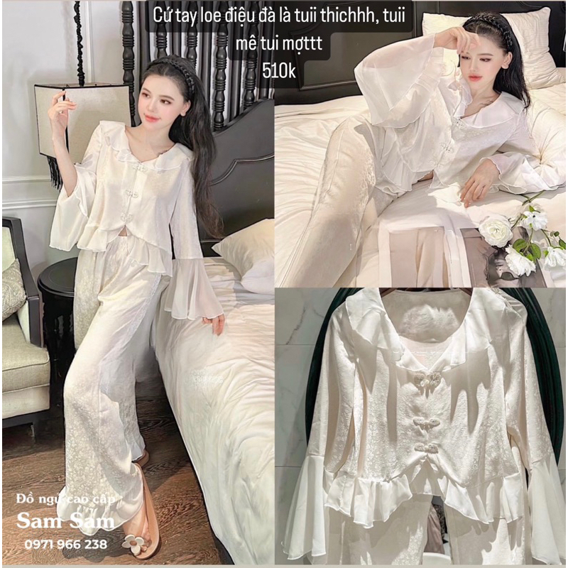 Đồ Bộ Mặc Nhà Pijama Nữ Bánh Bèo Cộc và Dài Tay Cao Cấp - Đồ Ngủ Lụa Quảng Châu