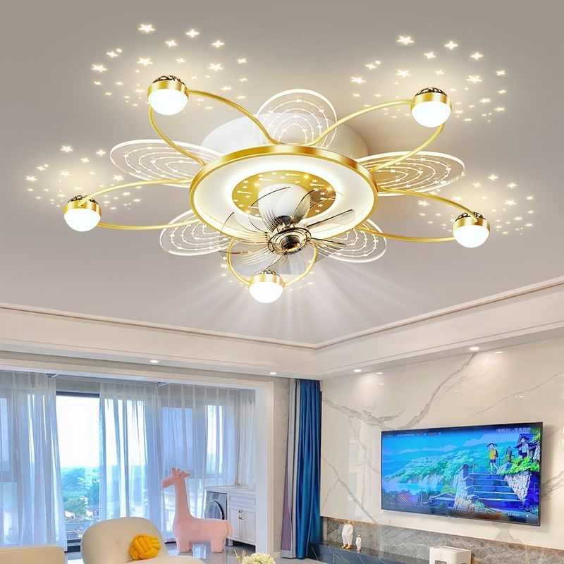 Đèn quạt Phòng khách trang trí với điều khiển từ xa ba đèn LED màu, Năng lượng gió 6 -Gear, Mute động cơ, Xoay 360 °, 12