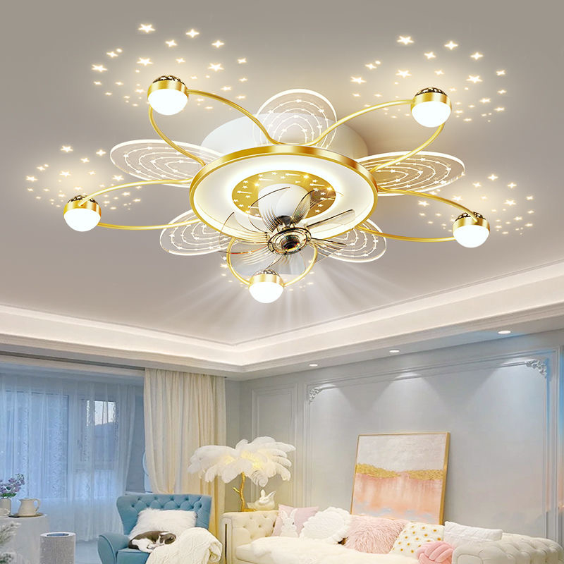 Đèn quạt Phòng khách trang trí với điều khiển từ xa ba đèn LED màu, Năng lượng gió 6 -Gear, Mute động cơ, Xoay 360 °, 12