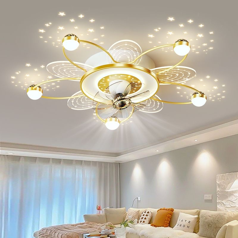 Đèn quạt Phòng khách trang trí với điều khiển từ xa ba đèn LED màu, Năng lượng gió 6 -Gear, Mute động cơ, Xoay 360 °, 12