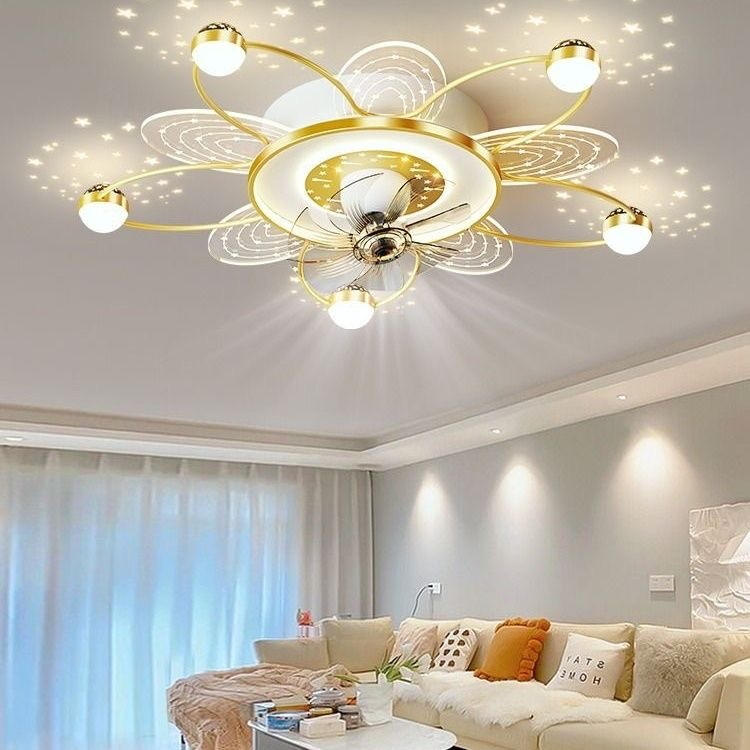 Đèn quạt Phòng khách trang trí với điều khiển từ xa ba đèn LED màu, Năng lượng gió 6 -Gear, Mute động cơ, Xoay 360 °, 12