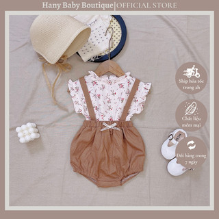 Mẫu mới set áo hoa + quần linen nâu đính nơ