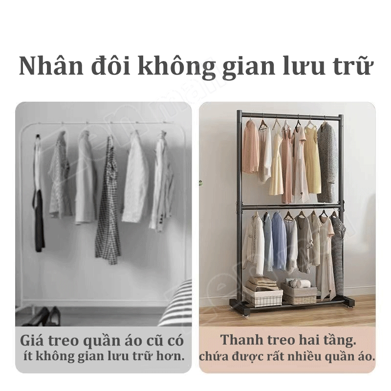 ZEN Giá treo quần áo  Giá Phơi Quần Áo khung thép chắc chắn Có thể treo 60 + thanh treo quần áo