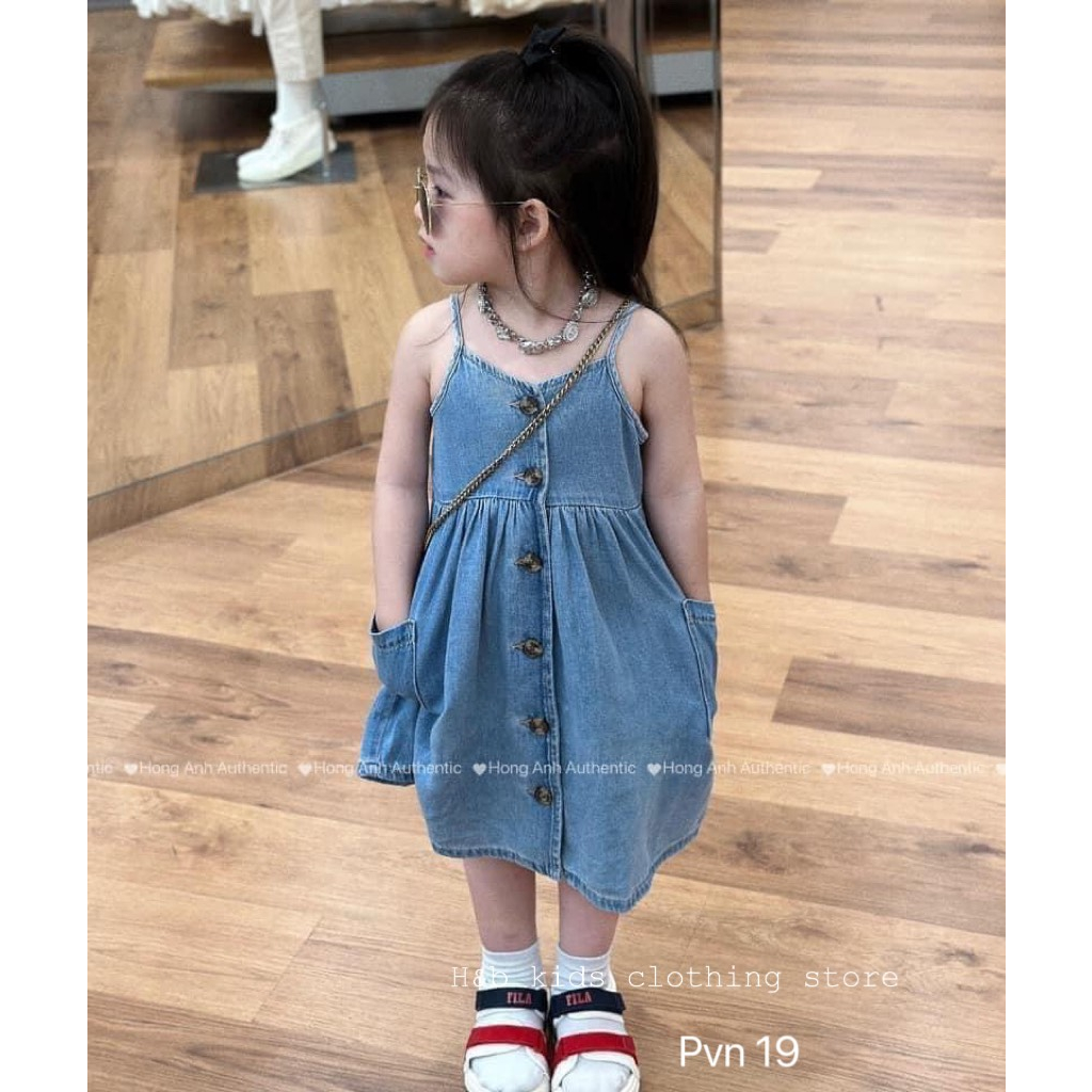 Váy cho bé gái , sét váy Jeans 2 dây kèm mũ thêu xịn sò cho bé gái 8-25kg