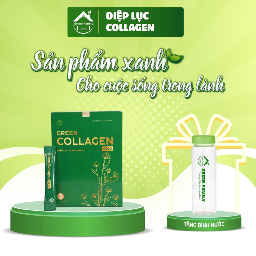 Diệp Lục Collagen Gold Đẹp Da Thanh Lọc Cơ Thể 30 Gói Green Family Development