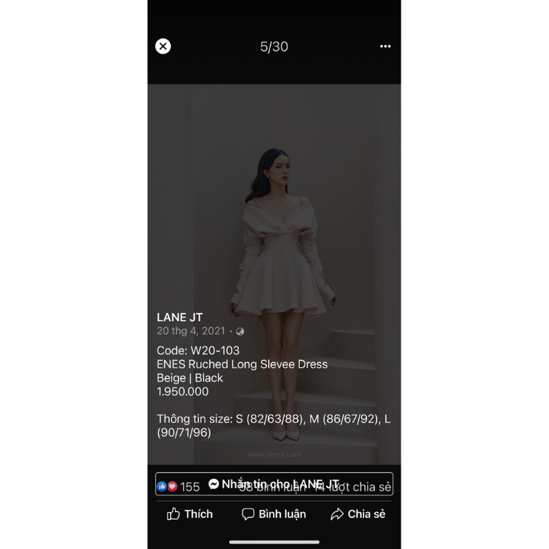 Váy S-M Lane Jt Enes Ruched Long Slevee dress! Chính hãng 100%! 1950
