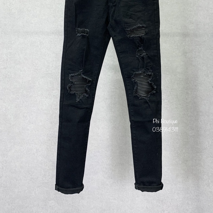 Quần AMIRI Đen Vá Gối Da Quần Jean Skinny màu đen gối vá họa tiết bản cao cấp co dãn 4 chiều | BigBuy360 - bigbuy360.vn