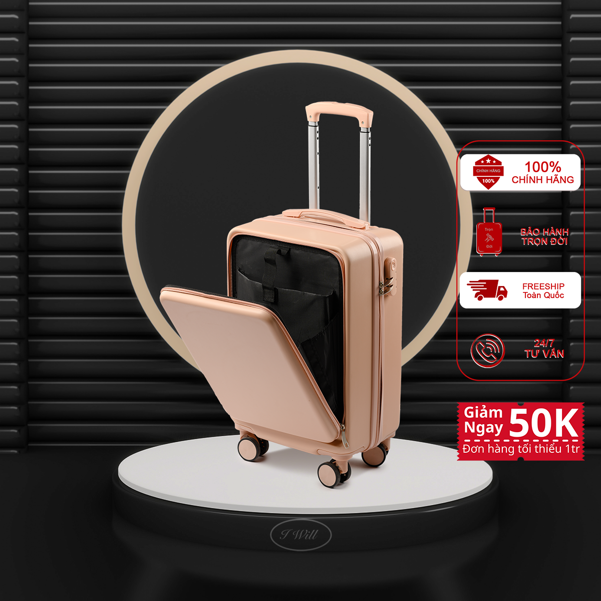 Vali Doanh Nhân 2 size 20/24 chất liệu nhựa PP màu hồng phấn