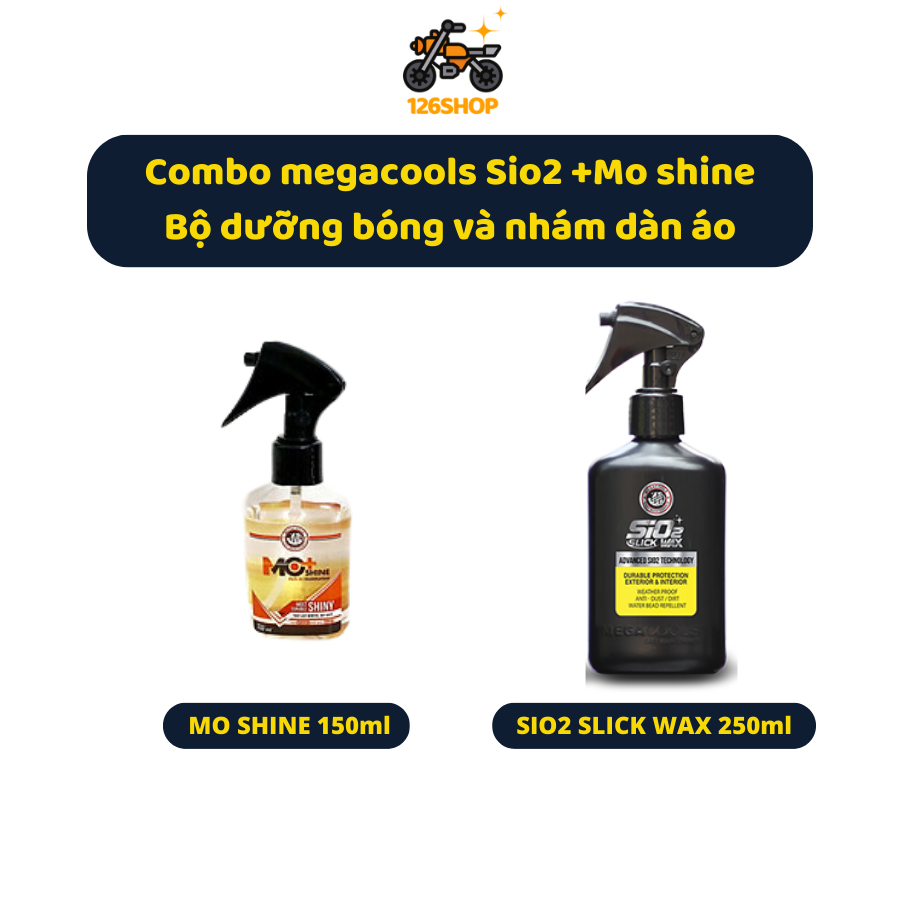 Combo phủ bóng dàn áo và phục hồi nhựa nhám Megacools Mo + Shine và SiO2 chính hãng