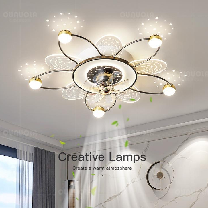 Đèn quạt Phòng khách trang trí với điều khiển từ xa ba đèn LED màu, Năng lượng gió 6 -Gear, Mute động cơ, Xoay 360 °, 12