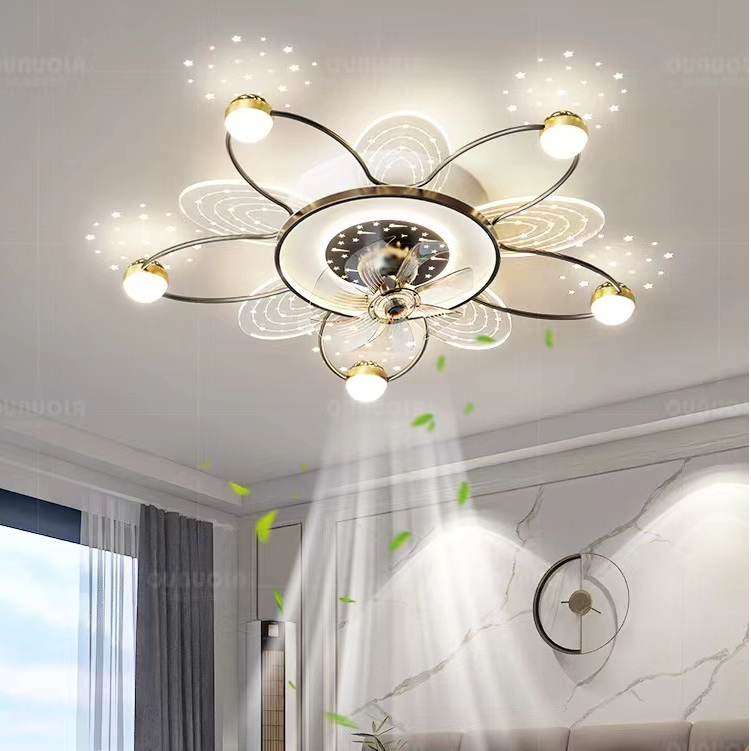 Đèn quạt Phòng khách trang trí với điều khiển từ xa ba đèn LED màu, Năng lượng gió 6 -Gear, Mute động cơ, Xoay 360 °, 12