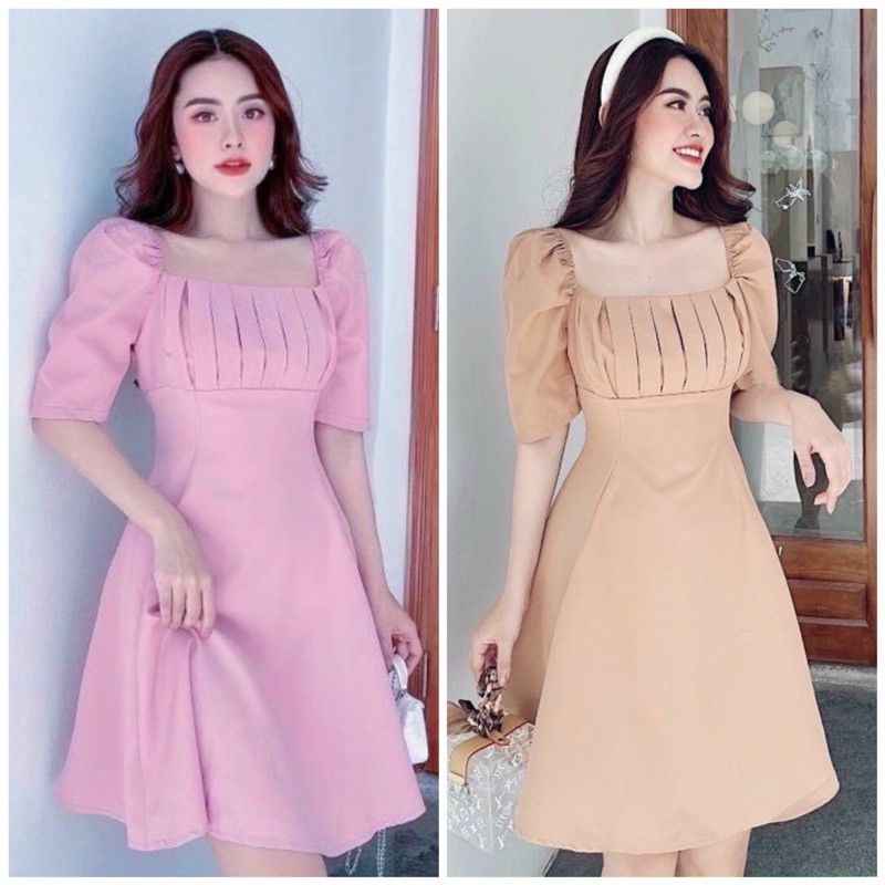 Đầm xếp li ngực 2 màu (kèm hình thật)