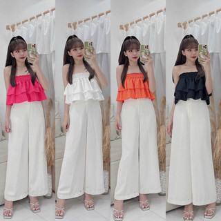 Áo ống voan tầng trơn bo chun