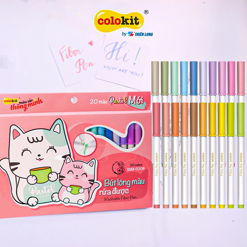 Bút lông 20 màu Pastel Washable Fiber Pen Thiên Long Colokit SWM-C008 - Bút lông màu rửa được