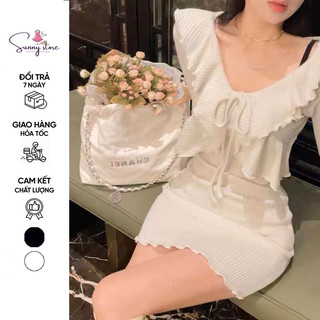 Áo kiểu tay loe rút ngực viền bèo, áo croptop kiểu rút dây